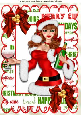 Santa Girl in Red Celebrating Christmas A4