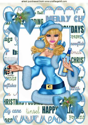 Santa Girl in Blue Celebrating Christmas A4