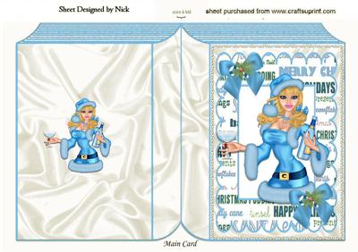 Santa Girl in Blue Celebrating Christmas Folded Book