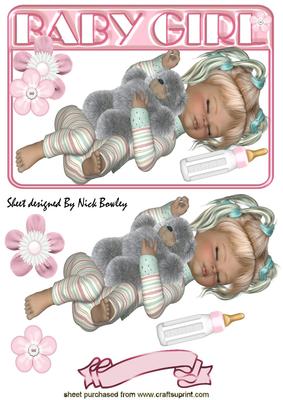 Sleeping Baby Girl with Her Teddy & Bottle