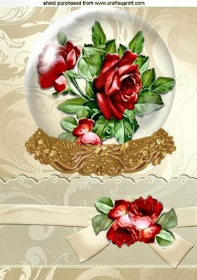 Vintage Red Roses in a Glass Dome, with Bow A4