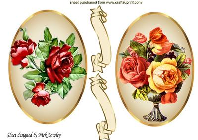Pretty Vintage Red Rose, & Roses in a Vase