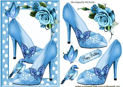 Pretty Polkadot Blue, with Sparkle Shoes, Rose & Butterflies