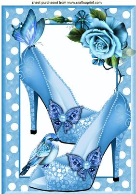 Pretty Polkadot Blue, with Shoes, Rose & Bird A4