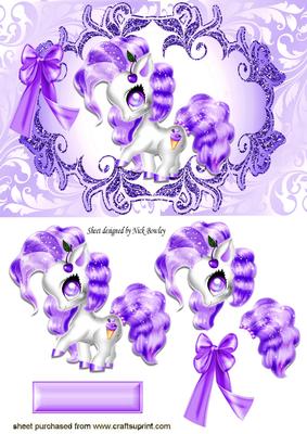 Cute Purple Fantasy Pony in Ornate Frame