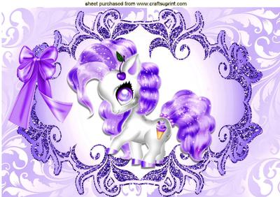 Cute Purple Fantasy Pony in Ornate Frame A4
