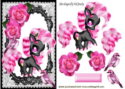 Cute Pink Fantasy Pony with Roses & Birds