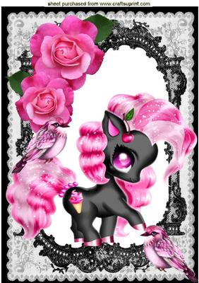 Cute Pink Fantasy Pony with Roses & Birds A4