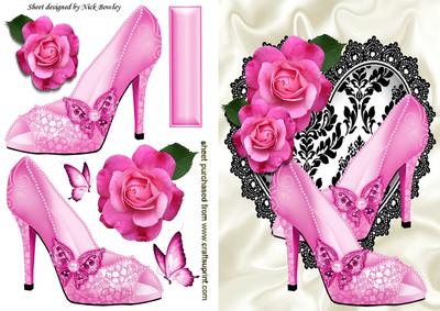 Pretty Pink Sparkle Shoes on Black Lace Heart