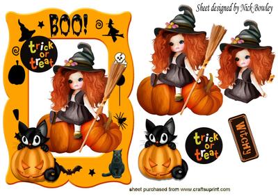 Little Witchy with Her Black Cat on a Pumpkin