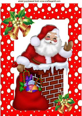 Santa in the Chimney with Gold Bells A4