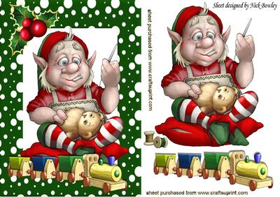 Santas Elf Making Toys with Toy Train