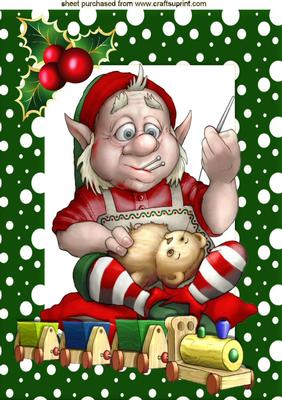 Santas Elf Making Toys with Toy Train A4