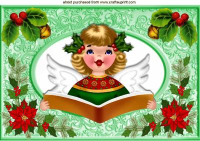 Angel Carol Singing, with Poinsettias & Holly A4