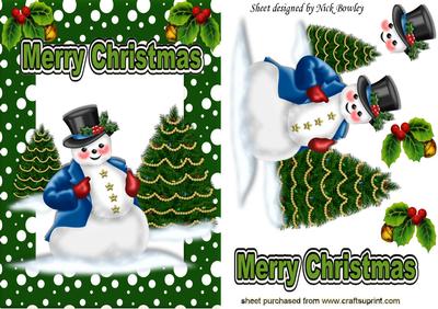 Snowman with Christmas Trees in the Snow