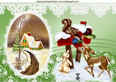 Country Cottage in the Snow with Animals A4