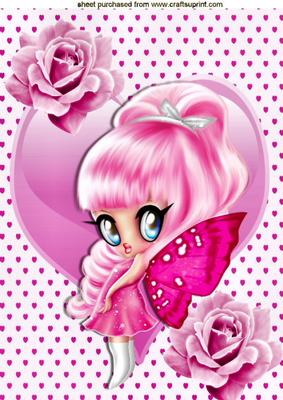 Little Faerie in Pink with Hearts and Roses, A4