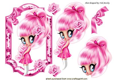 Cute in Pink with Bow and Roses in Bracket Frame