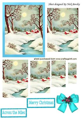 Pretty Cottage Snow Scene with Bow Pyramids