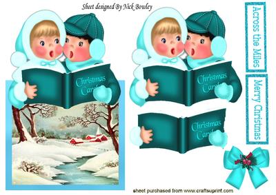 Carol Singers with Snow Scene of a Church Over the Edge