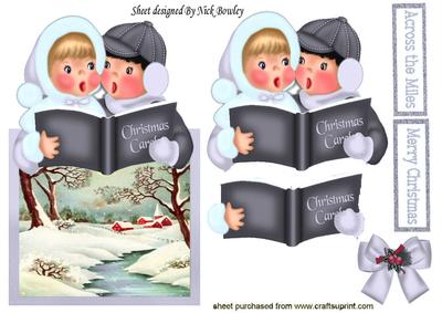 Carol Singers with Snow Scene of a Church in Silver Frame