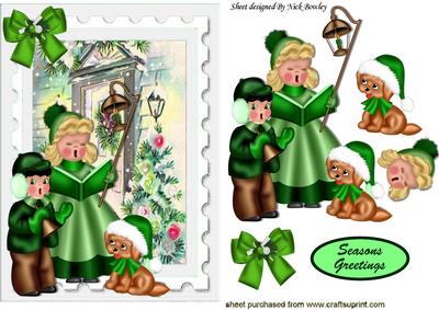Vintage Carol Singers with Puppy and Front Door