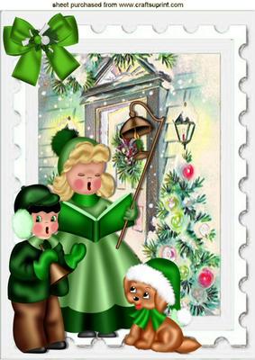 Vintage Carol Singers with Puppy and Front Door A4