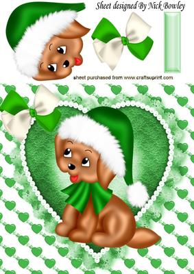 Cute Puppy in Santa Hat, with Bow 8x8