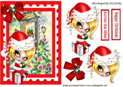 Cute Girl in Red Santa Hat Sitting on a Present