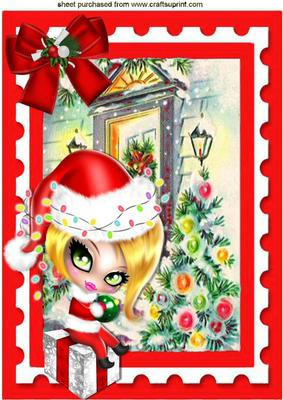 Cute Girl in Red Santa Hat Sitting on a Present A4