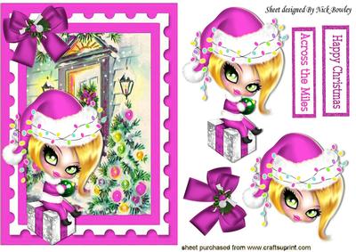 Cute Girl in Pink Santa Hat Sitting on a Present