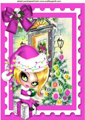 Cute Girl in Pink Santa Hat Sitting on a Present A4