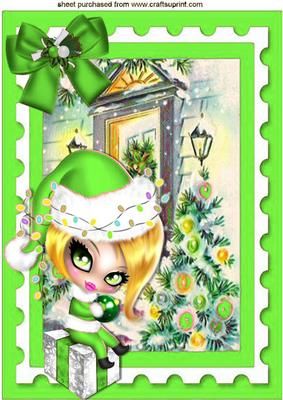 Cute Girl in Green Santa Hat Sitting on a Present A4