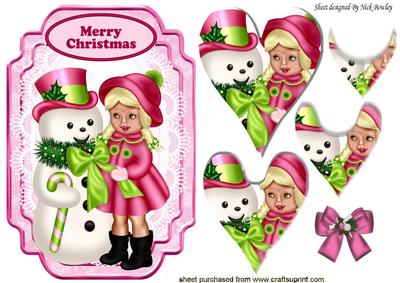 I Love U Mr Snowman, Cute Girl with Heart Pyramids
