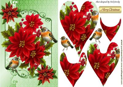 Lovely Red Poinsettias with Robins Heart Pyramids