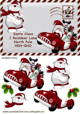 Santa in His Car with Friends , Northpole Letter
