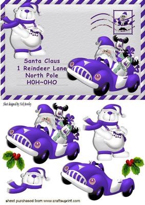 Santa in His Purple Car with Friends , Northpole Letter