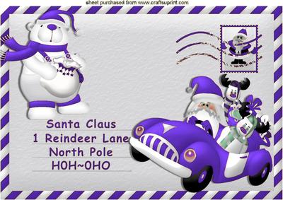 Santa in His Purple Car with Friends , Northpole Letter A4