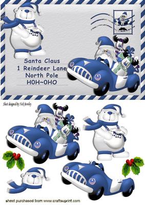 Santa in His Blue Car with Friends , Northpole Letter