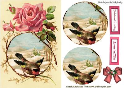 Pretty Bird with Rose in Snow Scene Oval Pyramids