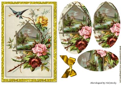 Summer Scene of Roses and Birds Oval Pyramids