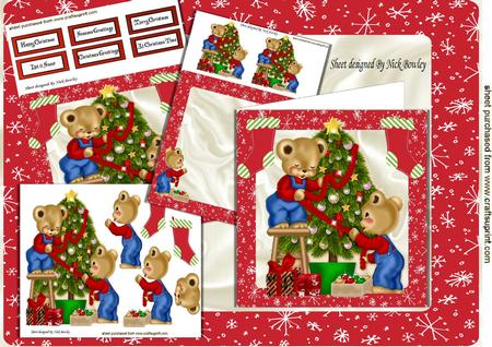 Teddies Dressing the Christmas Tree 8x8 Mini Kit