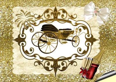 Beautiful Vintage Carriage in Gold Ornate Frame A4 Topper