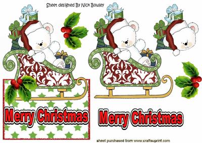 Little White Bear in Santas Sleigh Over the Edge