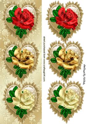 Gold Frilly Hearts With, Red, Gold and Cream Roses Tall Dl