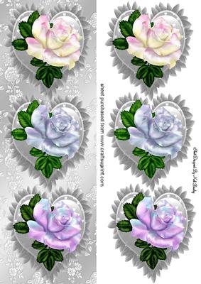 Silver Frilly Hearts, Pink, Silver, and Lilac Roses Tall Dl