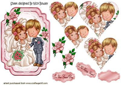 Lovely Wedding Couple with Roses, Lace, Heart Pyramids