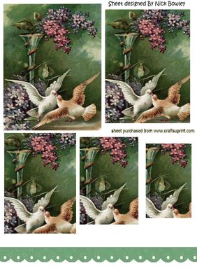 Beautiful Playful Vintage Doves with Flowers Pyramids