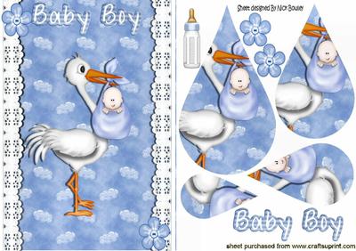 Stork Carrying Sweet Baby Boy, Teardrop Pyramids