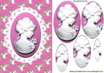 Pretty Cameo Lady with Pink Flowers Oval Pyramids